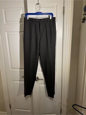 Men's Black Pinstripe Dress Trousers - Tailored Professional Fit